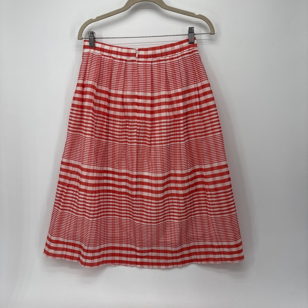 Eva Franco Textured Plaid Midi Skirt Womens 6 Orange Lined - Picture 3 of 8